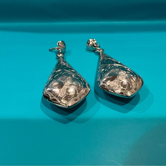 VINTAGE fashion jewelry/silver drop earrings - Picture 2 of 4